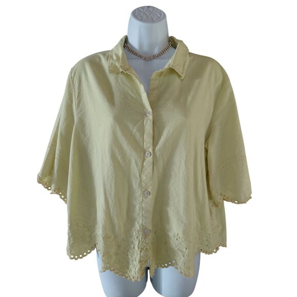 Beachlunchlounge Collection Womens Yellow Button Down Blouse L - Picture 1 of 10